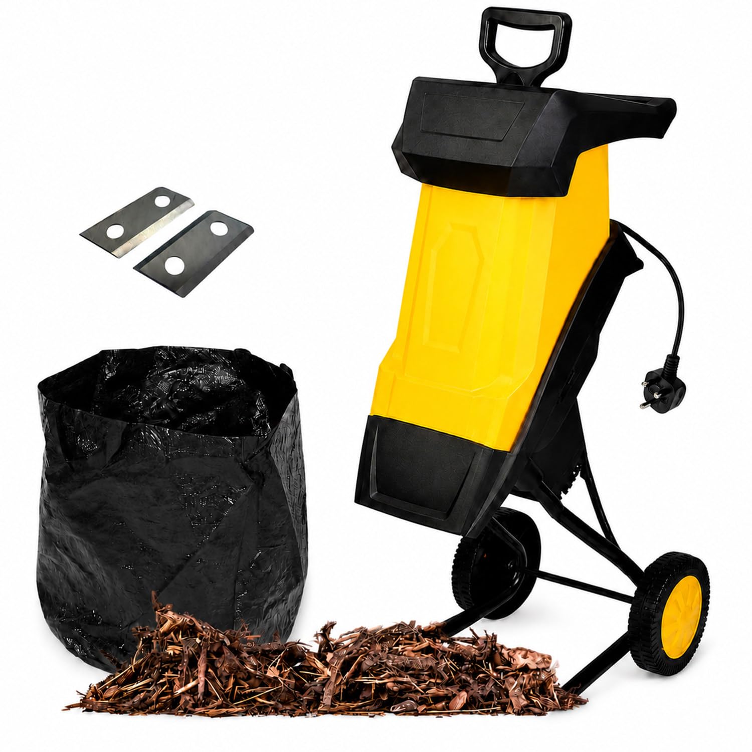 Biotrituratore Elettrico Trituratore da Giardino 60MPowerCord | 2500WTrituratore Rami e Foglie,Diametro massimo dei rami di 40mm, Cippatore Elettrico da Giardino con Interruttore Sicurezza