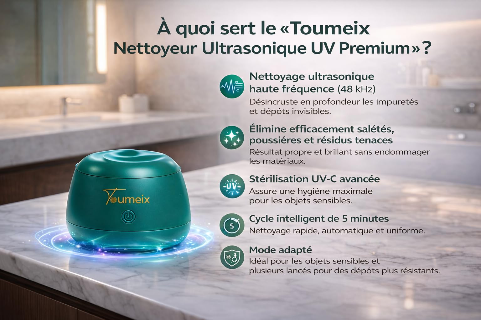 Nettoyeur Ultrasonique UV Premium – 48kHz Haute Fréquence, 200mL Inox SUS304, Étanchéité IPX7, Nettoyage Prothèses Dentaires, Reteneurs, Goutières,... Ultra Silencieux <43dB, Stérilisation.