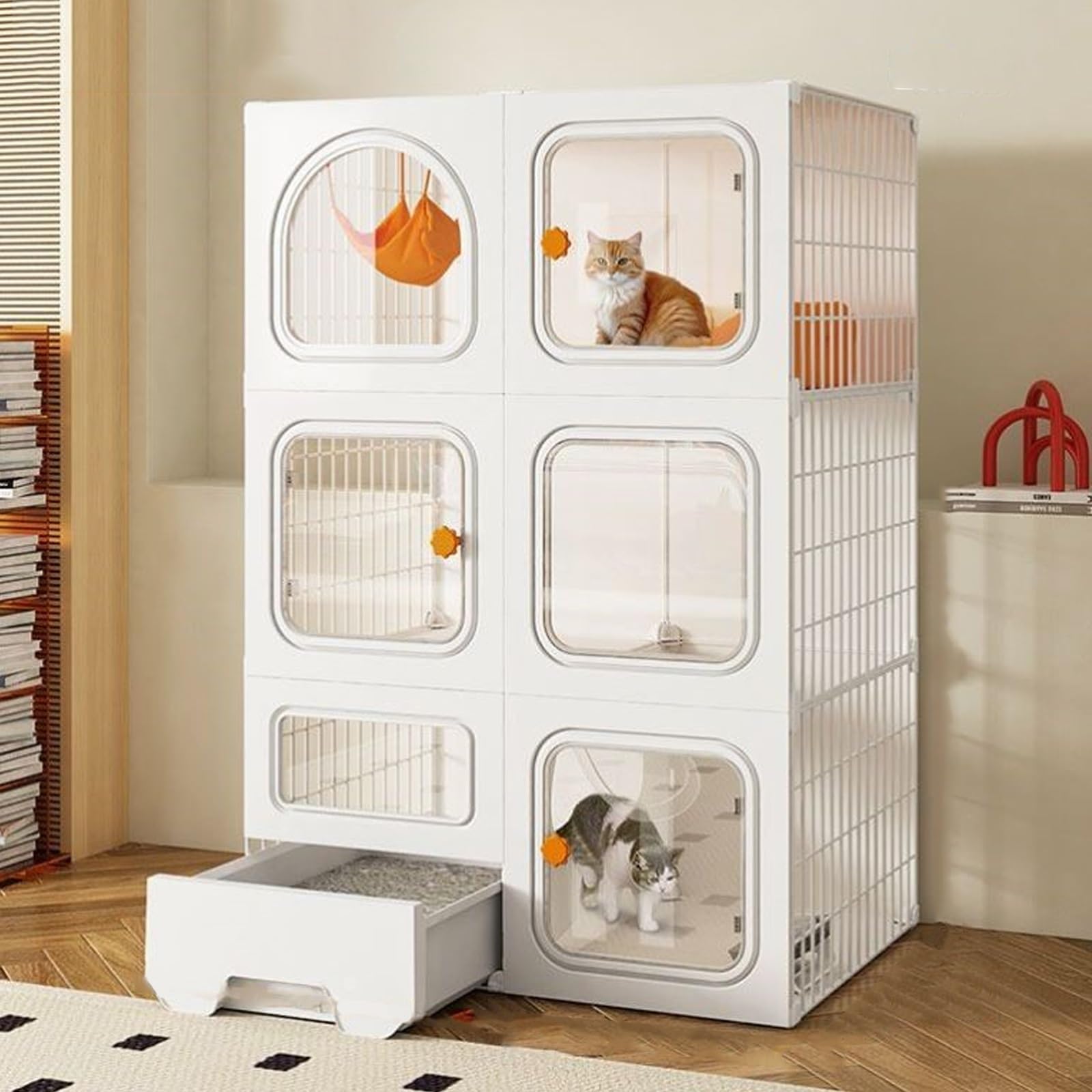 TRUNXUCL Cat Cages Indoor Large Cat Kennel with Cat Litter Box, Pet Playpen Diy Kennels Pet Playpen Crate Large Exercise Place, Collapsible Cat House for 1-3 Cat (Color : Bianco, Size : 70x35x105cm/