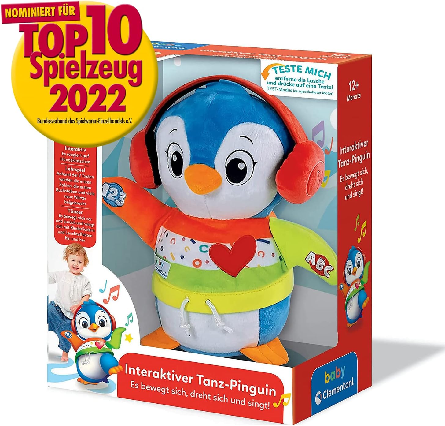 Clementoni Baby Clementoni 59287 Penguin Dancing with Me, Interactive Baby Toy with Music and Light Effects, Dancing and Singing Educational Toy for Toddlers from 12