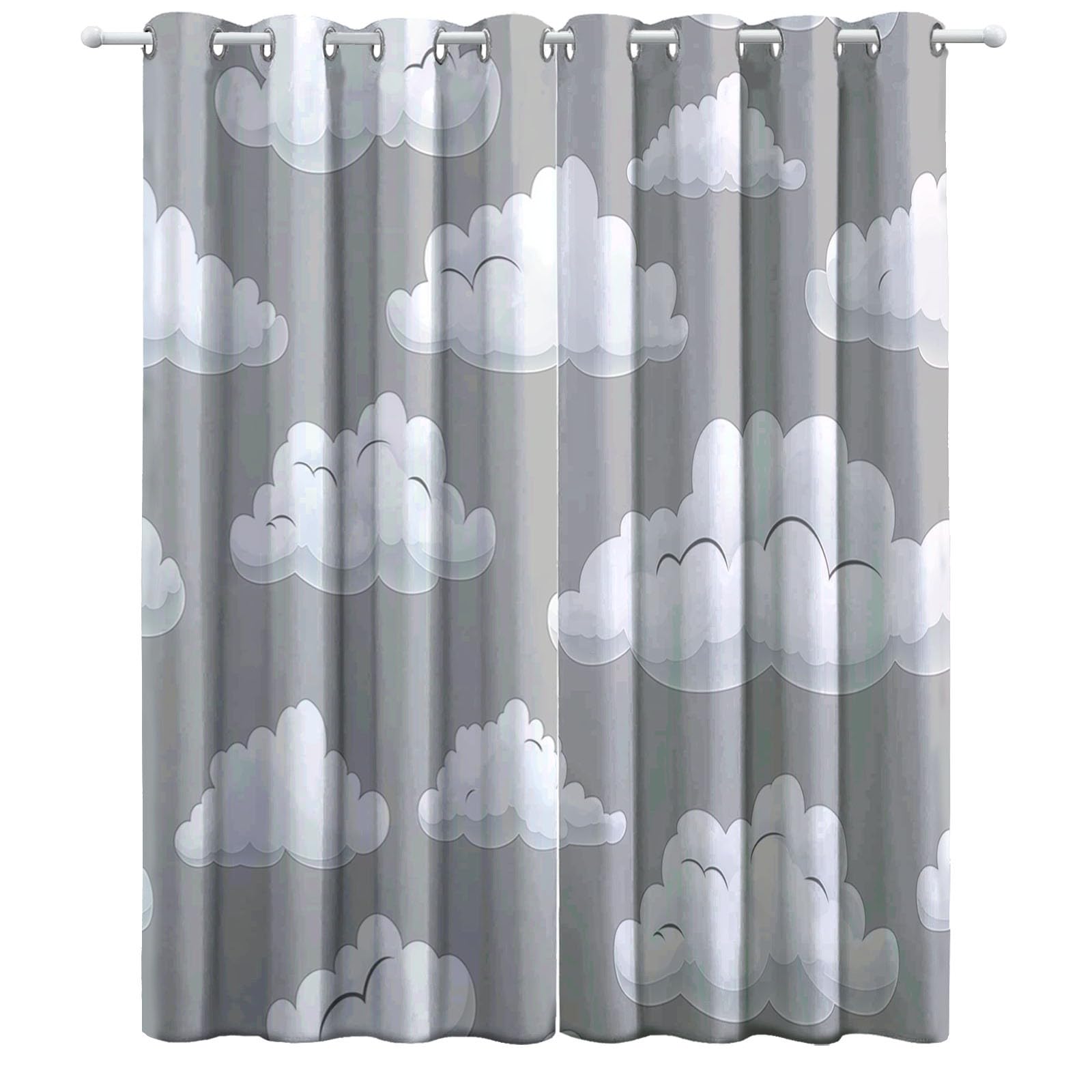 Générique Lot de 2 Rideaux 100% Occultants Gris, Rideaux de Fenêtre à Isolation ImpriméS à Nuages Rêve Simples pour Salon Chambre à Coucher Maison Bureau Draperies à Oeillets 110L x 215H cm