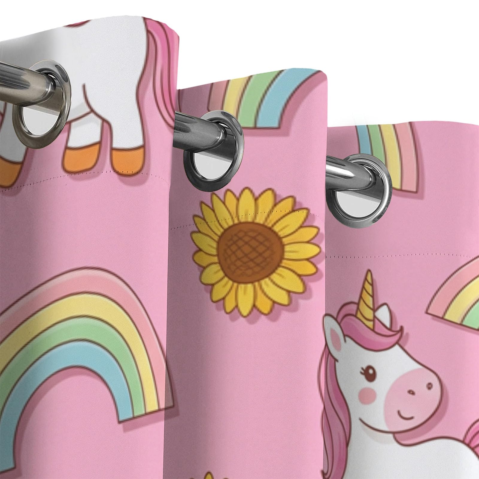 Rideaux Occultants Salon, Arc-en-Ciel Mignon Licorne Enfants Panneaux De Rideaux Intérieurs, Draperies Rose, Animaux Intéressants Fleurs Chambre Décoration Confidentialité Tentures 110X215 Cm X2