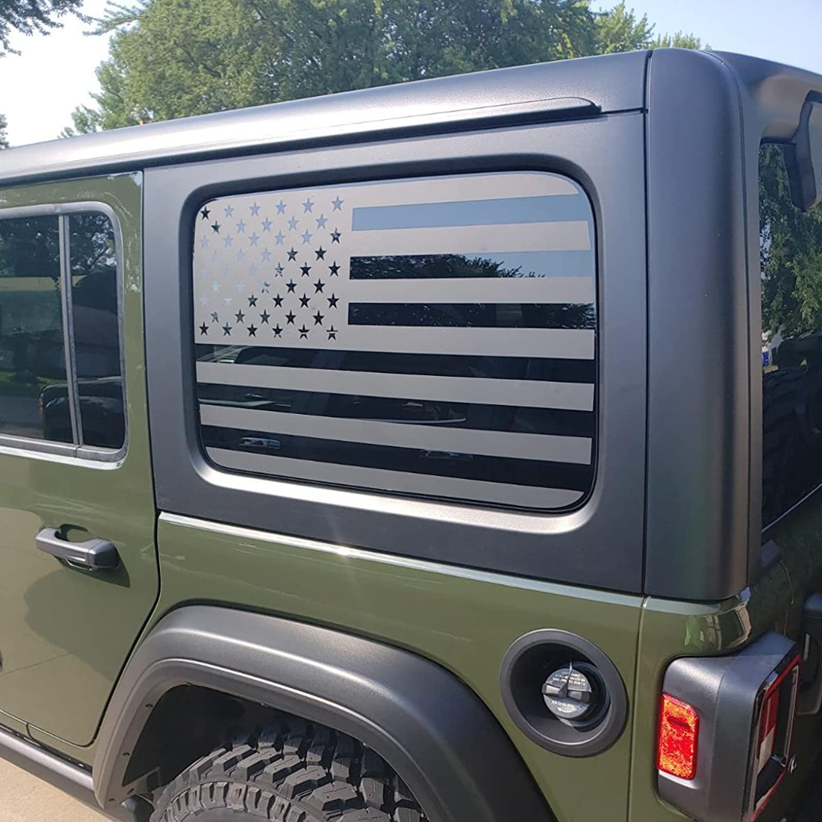 Zxiaochun Rear Window American Flag Decal Fits Jeep Wrangler JL JLU 2018-2022, Precut Back Side Window Glass USA Flag Vinyl Sticker(4 Door)