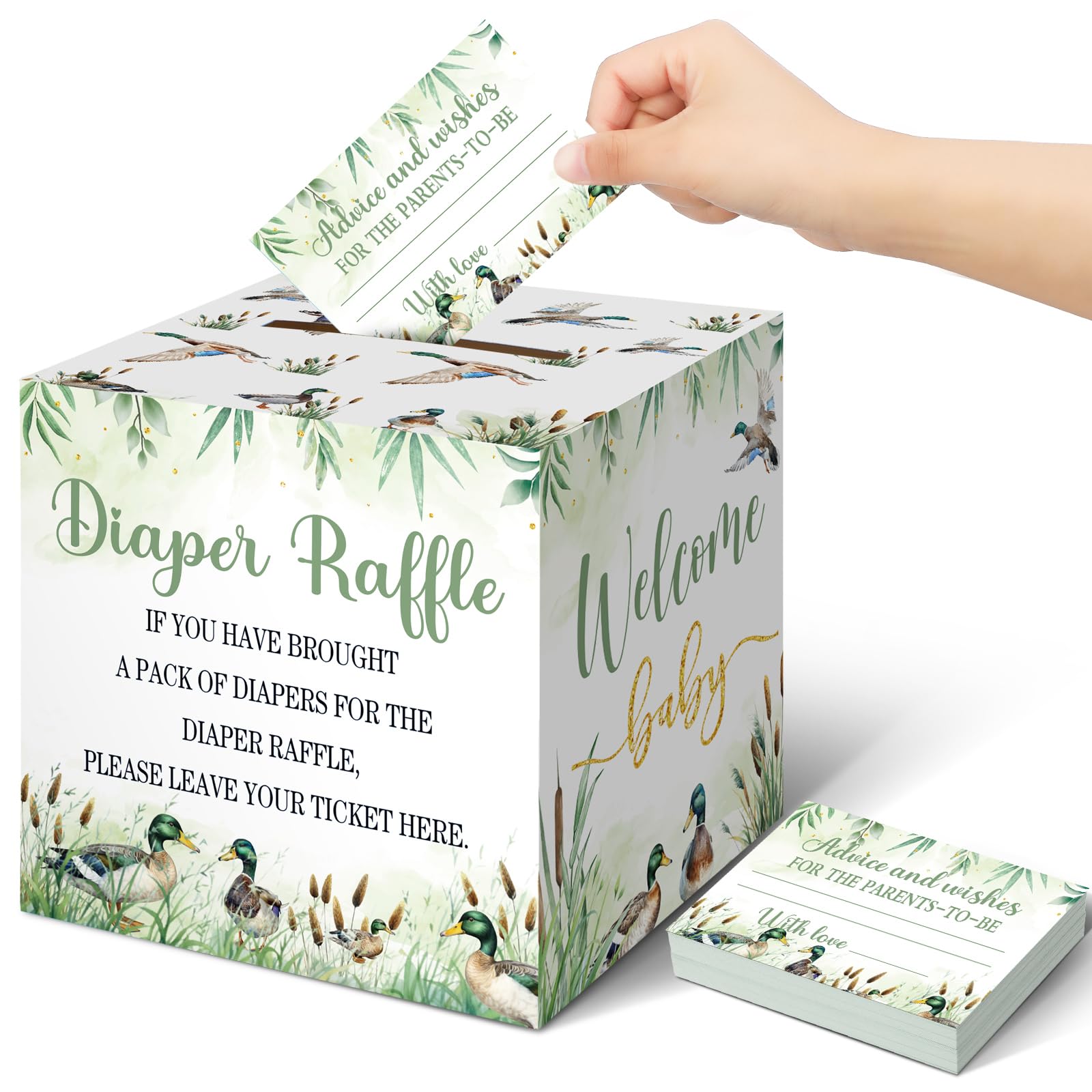 Teling 51 Pcs Mallard Duck Diaper Raffle Tickets with Card Box