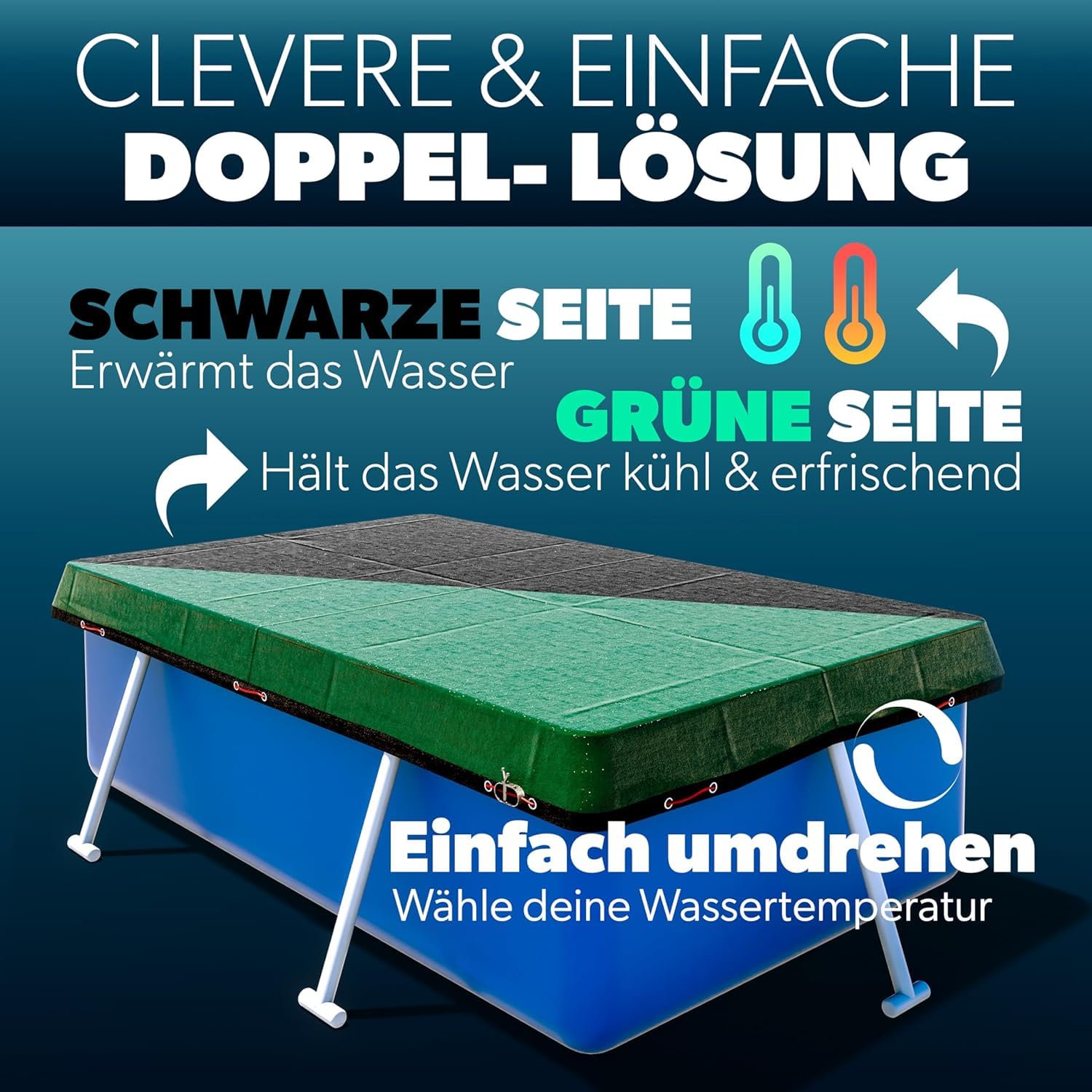 poolomio Poolabdeckung 549x274 cm für Intex Ultra XTR Frame Pool 2in1 200g | Solarplane & Winterabdeckung aus robustem 200 g/m² PE – UV-beständig, hält Algen & Schmutz fern, Stahlseil; Planenmaß 680x380