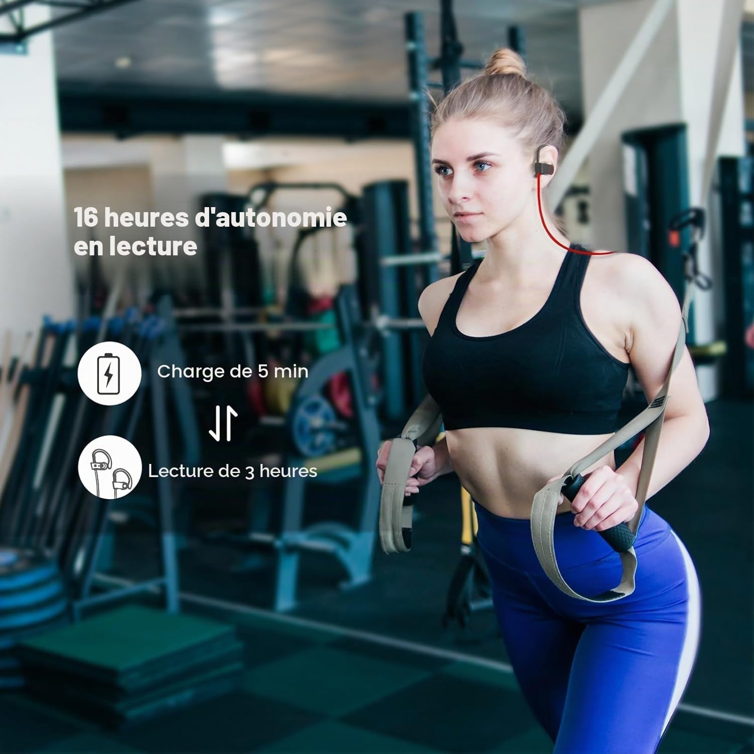 Casque Bluetooth sans Fil Sport, Ecouteur Bluetooth Sport, Bluetooth 5.3, Basses stéréo HD, Étanchéité IPX7 Écouteur Sport Adapté à la Course à Pied Cyclisme Fitness Bureau