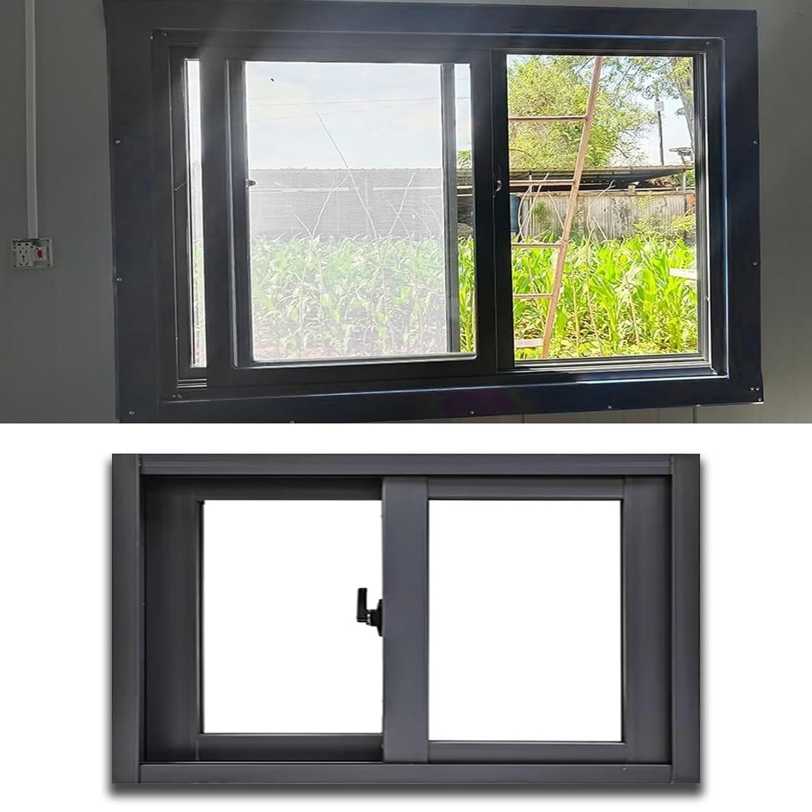 Ventana Corrediza Horizontal De Aluminio Negra, Ventana De Travesaño para Sótano, Baño, Cobertizos Y Gallineros, Ventana De Techo, Tamaño Personalizado (An. X Al. 36 X 20 In 90 X
