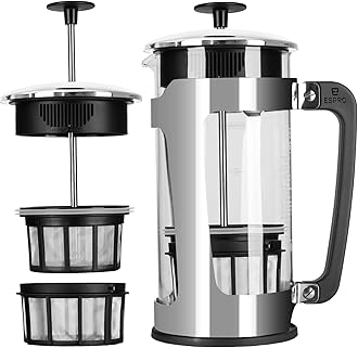 P5 French Press Coffee Maker – Patented Double Micro-Filter for Grit Free Brew, Heat-Resistant Thicker Borosilicate Glass Coffee Press – 32 oz