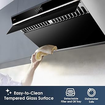 FOTILE JQG7522 30 Range Hood Unique Side-Draft Design for Under Cabinet or Wall Mount Modern Kitchen Vent Hood Powerful Motor LED Lights Mechanical Buttons (2. Onyx Black)