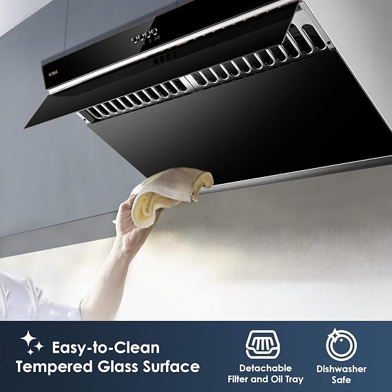 FOTILE JQG7522 30 Range Hood Unique Side-Draft Design for Under Cabinet or Wall Mount Modern Kitchen Vent Hood Powerful Motor LED Lights Mechanical Buttons (2. Onyx Black)