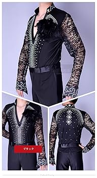 【美品 社交ダンス衣装】ブラック シャツ ブラウス 黒 レース ベロア メンズ 美品 社交ダンス衣装】ブラック シャツ ブラウス 黒 レース