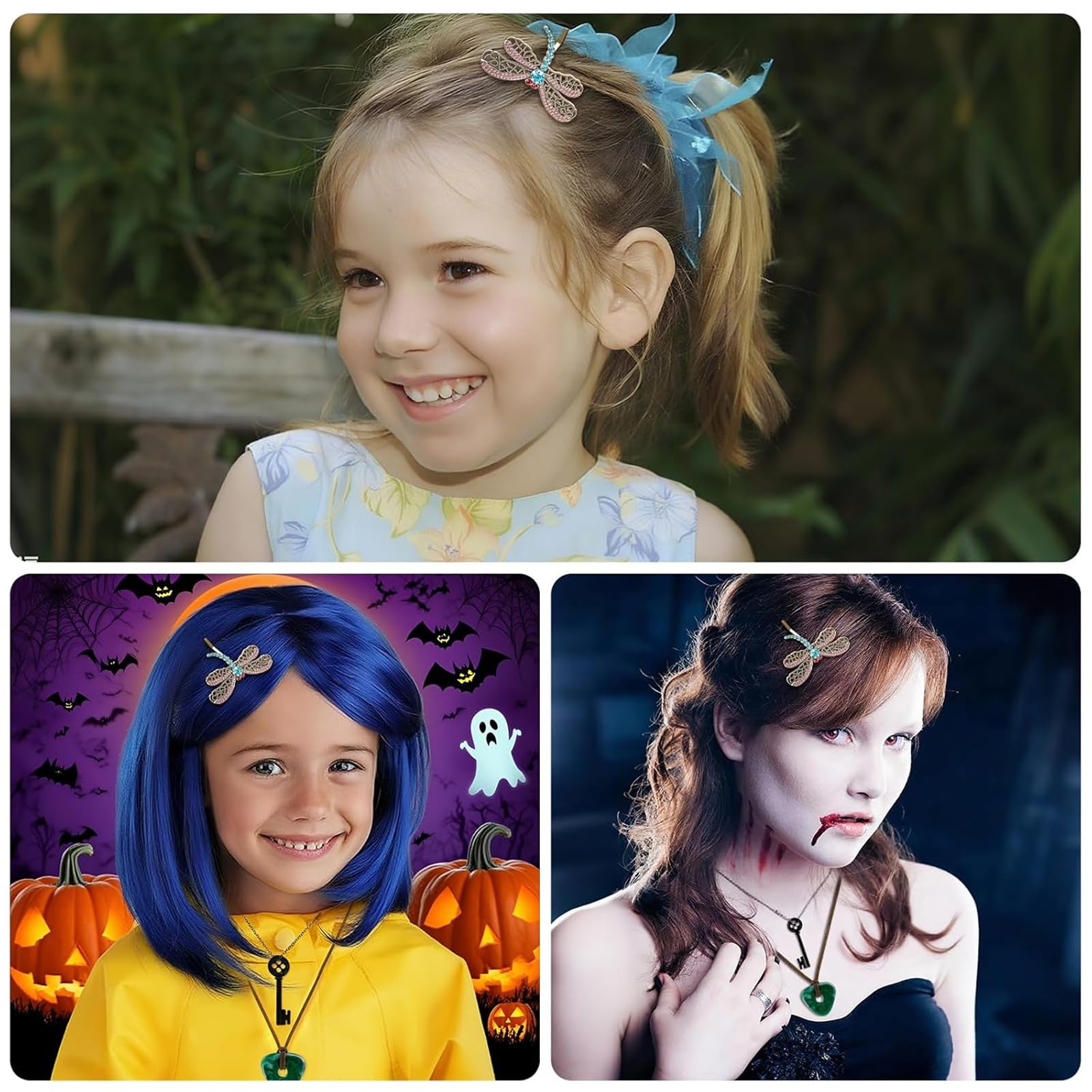 Zestaw biżuterii do kostiumu, naszyjnik z guzikami i oczkami, ważka, klips do cosplay, biżuteria na Halloween i rekwizyty filmowe, prezent dla fanów