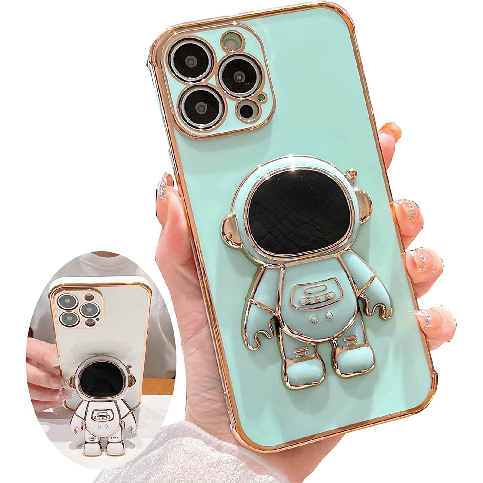 YChao 6D Plating Astronaut Hidden Stand Case Cover for iPhone 14/14 Plus/14  Pro/14 Pro Max Women Astronaut Folding Bracket Kickstand Case,Green,14 Pro  : Amazon.com.au: Electronics
