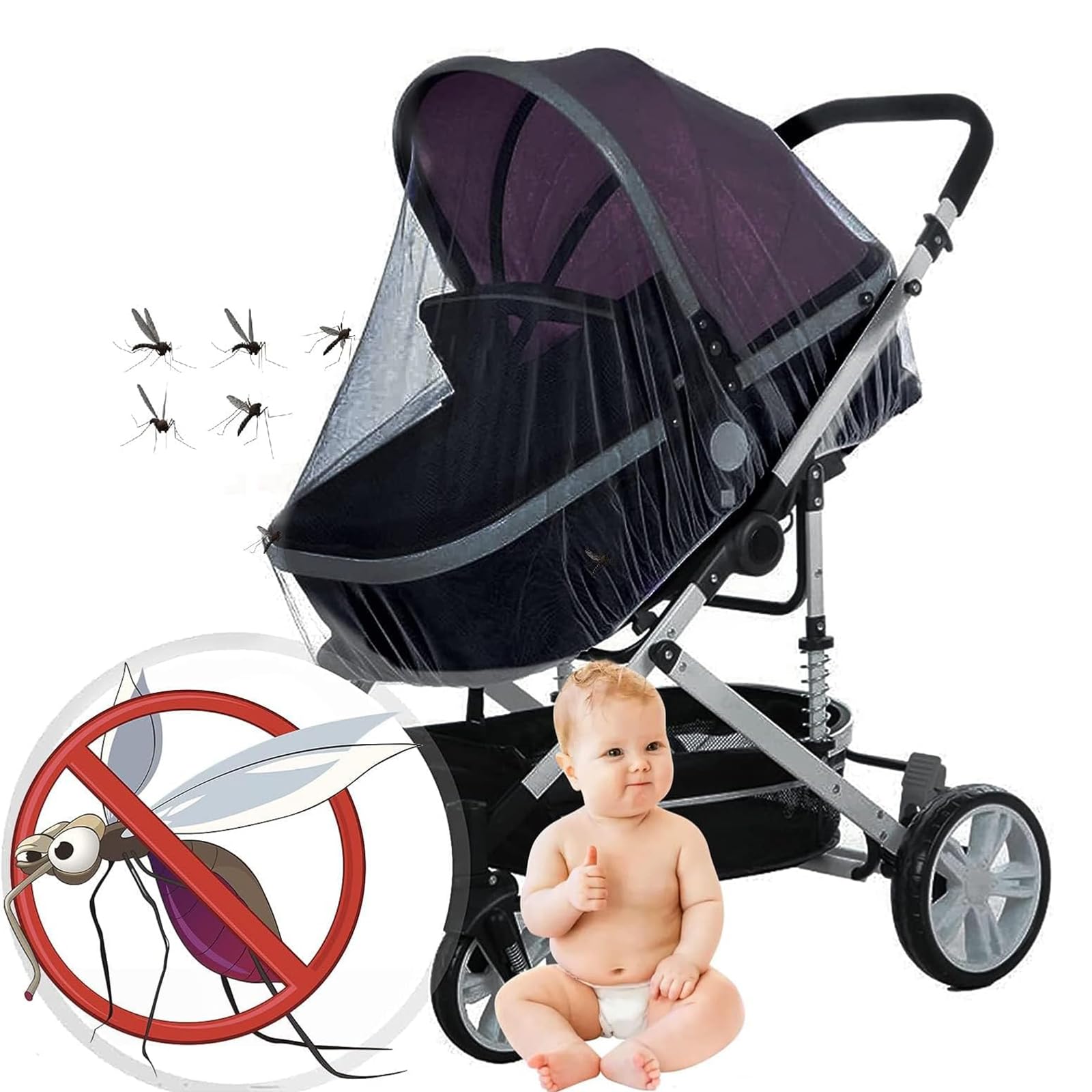 Mosquitera Carrito Bebe Universal, Mosquitero para Carros, Respirable Red Antimosquitos Bebe, Protección Insectos, Adecuado para La Mayoría de Cochecitos, Negro