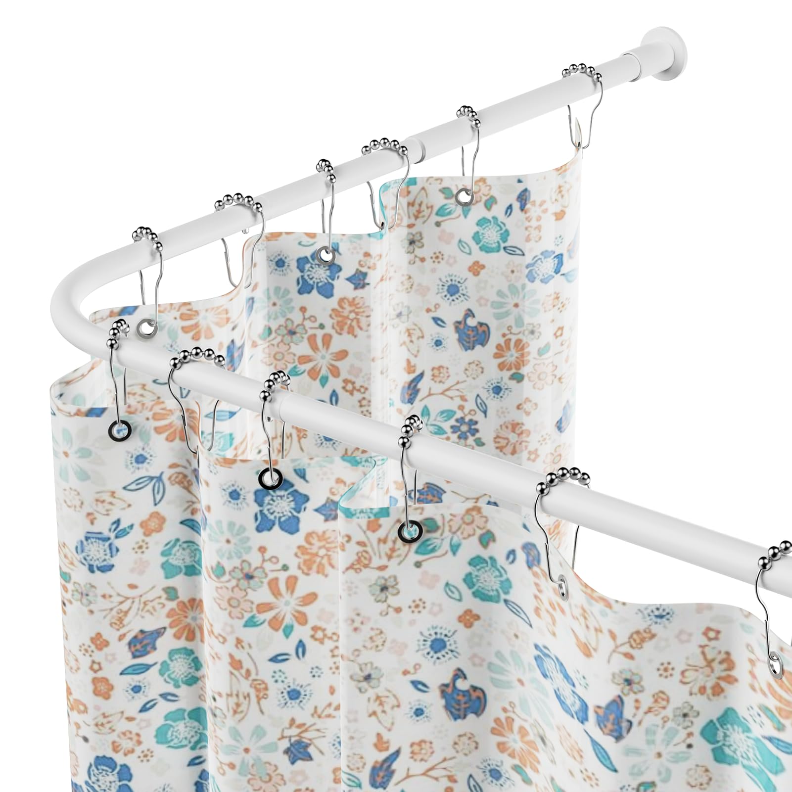 L-Shaped Shower Curtain Rod, Adjustable 68-96cm × 68-96cm, Stainless Steel Corner Shower Rod Waterproof & Rustproof, 90 Degree Curtain Rod Includes 12 Rings (White)