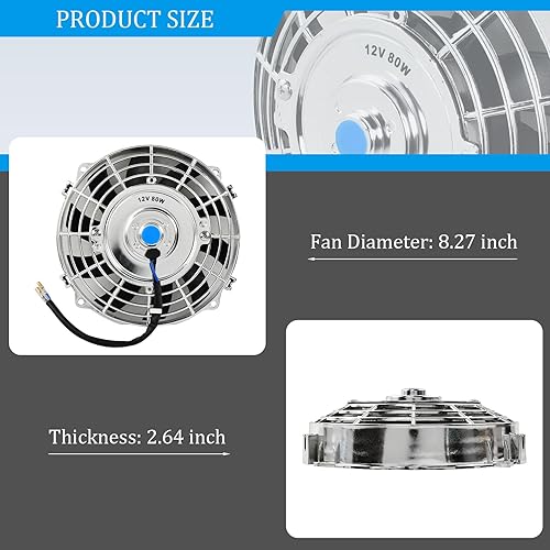 Vista 37 de Juego de 2 radiadores eléctricos de 12 V 80 W, ventilador delgado universal de 7 pulgadas, color negro, 12 V, 80 W