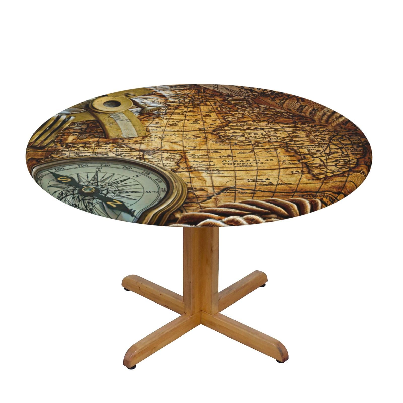 Compass And Old World Map Print Wipe Clean Oval Tablecloth Stain-Resistant Dining Table Accessories Table Protector For Home