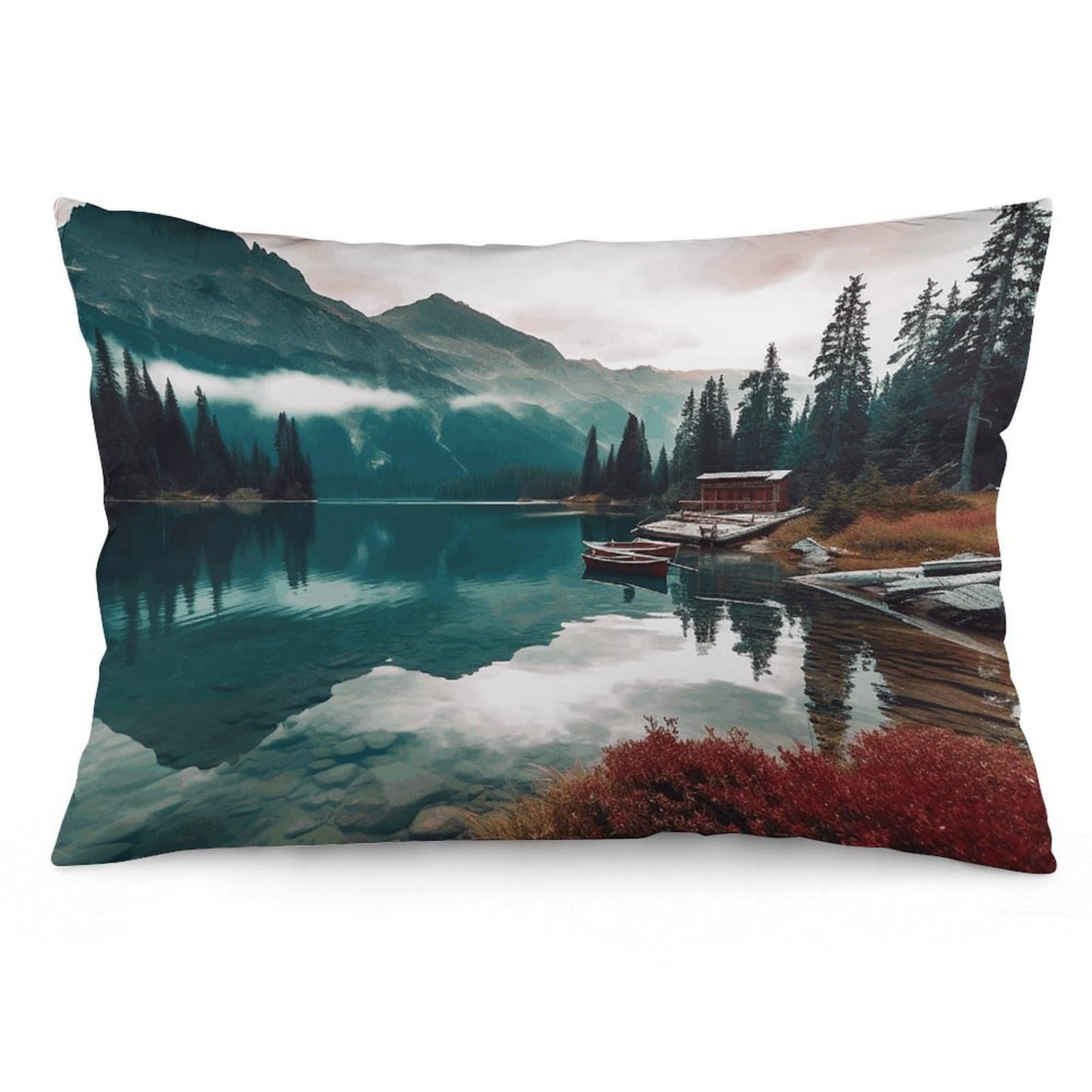 2 Pack Pillow Cases for Hair and Skin, Soft Breathable Pillow Case Covers with Hidden Zipper, Scenic Lake Pillowcase 16 "x24 Pillow Covers for Sleeping Gift