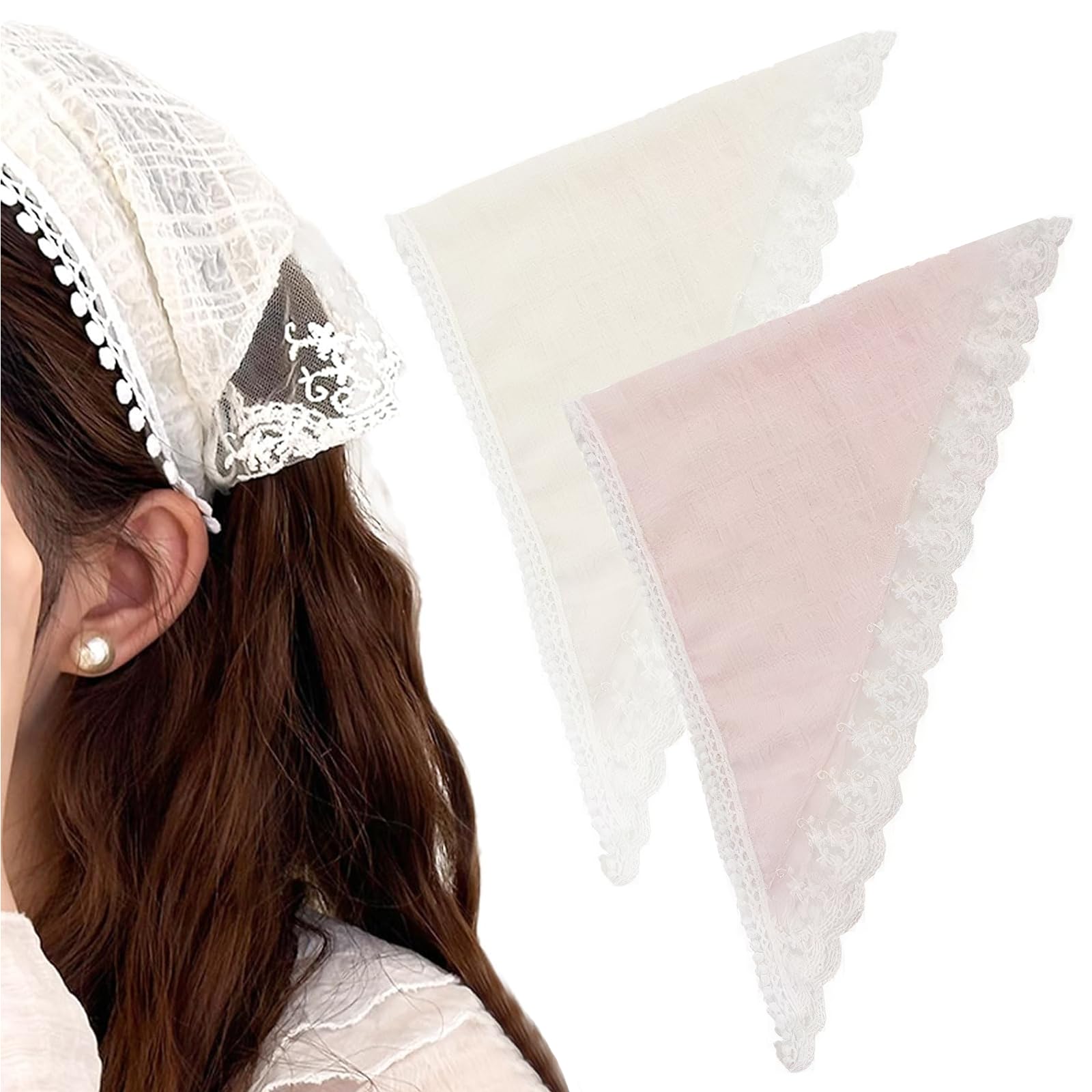 2 Pcs Hairbands for Women Stylish, Triangle Lace Hairband for Woman, Soft Lightweight Head Scarf Elegant Summer Bandana Accessory Hair Scarf for Girls