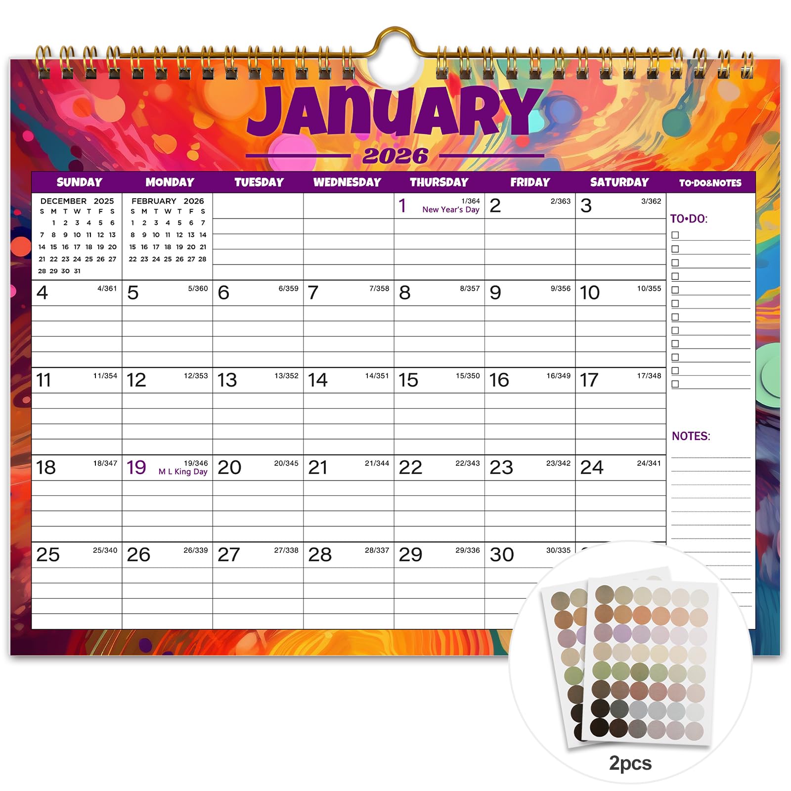 Vibrant Focus Calendar 2026-12 Monthly Wall Calendar 2026, January 2026 - December 2026,11.5" x 14.8", 2026 Calendar with Twin-Wire Binding, Hanging
