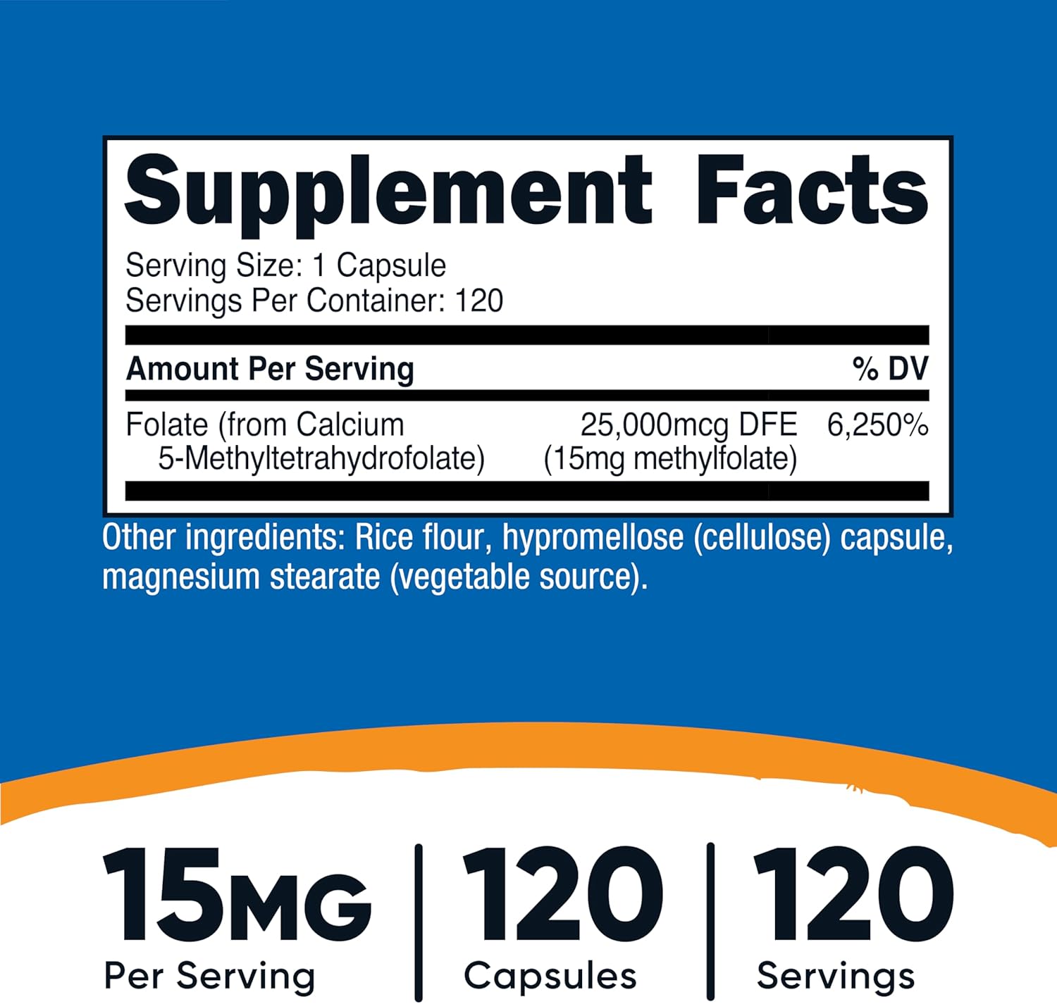 Nutricost L-Methylfolate 15mg, 120 Capsules (5-MTHF) - Vegan, Non-GMO, Gluten Free - Image 2