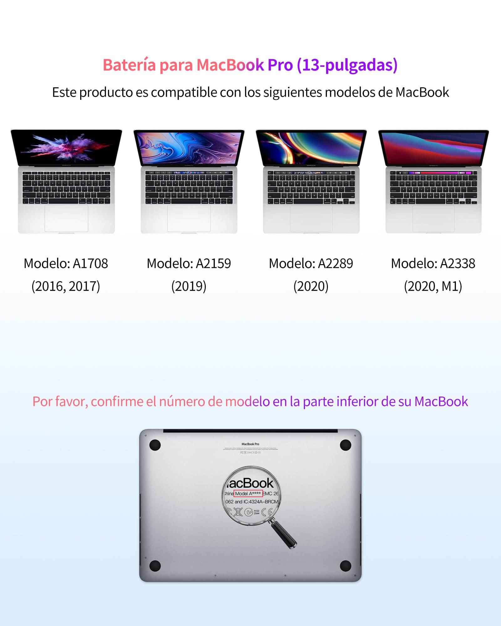 ASMARK Bateria MacBook Pro A1708 per 13 Pulgadas A1708(2016,2017) A2159(2019) A2289(2020) A2338(2020,2022) Batería A2171/A1713 Battery