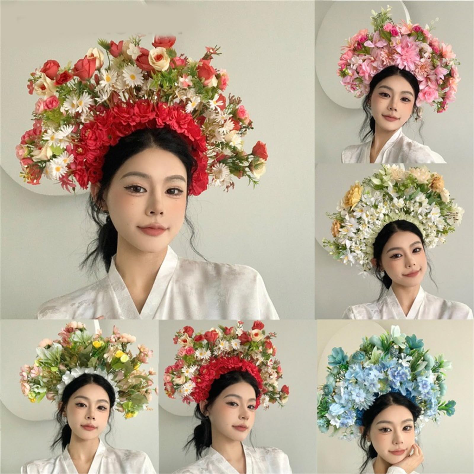 Große Blumenkrone für Hochzeit, Blumen Stirnbänder, Braut Blumen Stirnbänder, Damen Blumengirlanden, Kronen Haarkranz