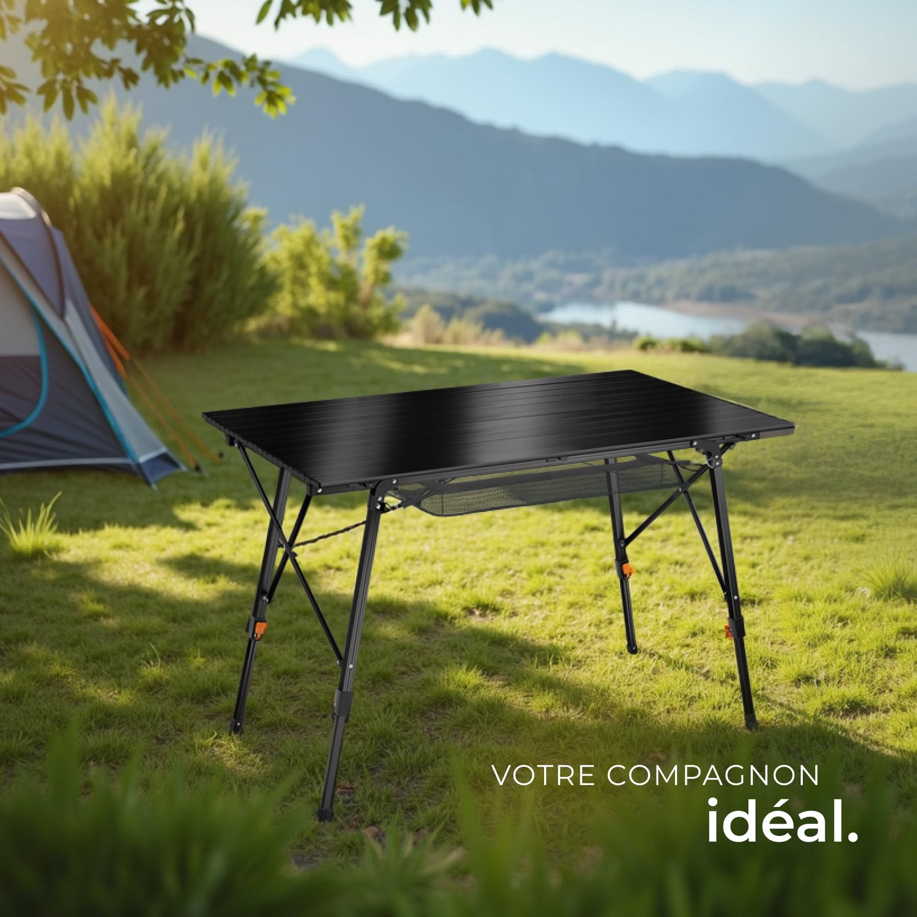 TecTake Table Pliante Aluminium Réglable - Table Camping Pique-Nique 90x52cm - Hauteur 47-70cm - Sac Transport Inclus