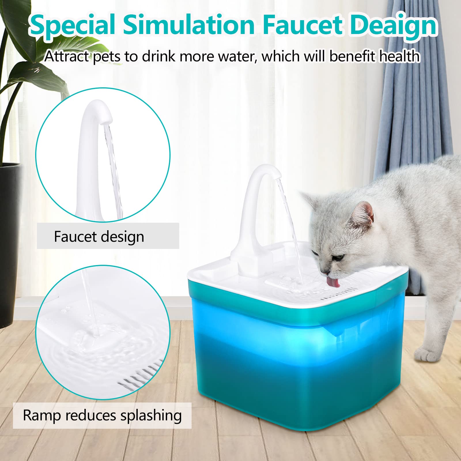 Fontana per acqua per gatti, ciotola automatica elettrica per cani, fontanella ultra silenziosa per cani e gatti di piccola e media taglia (2 L)