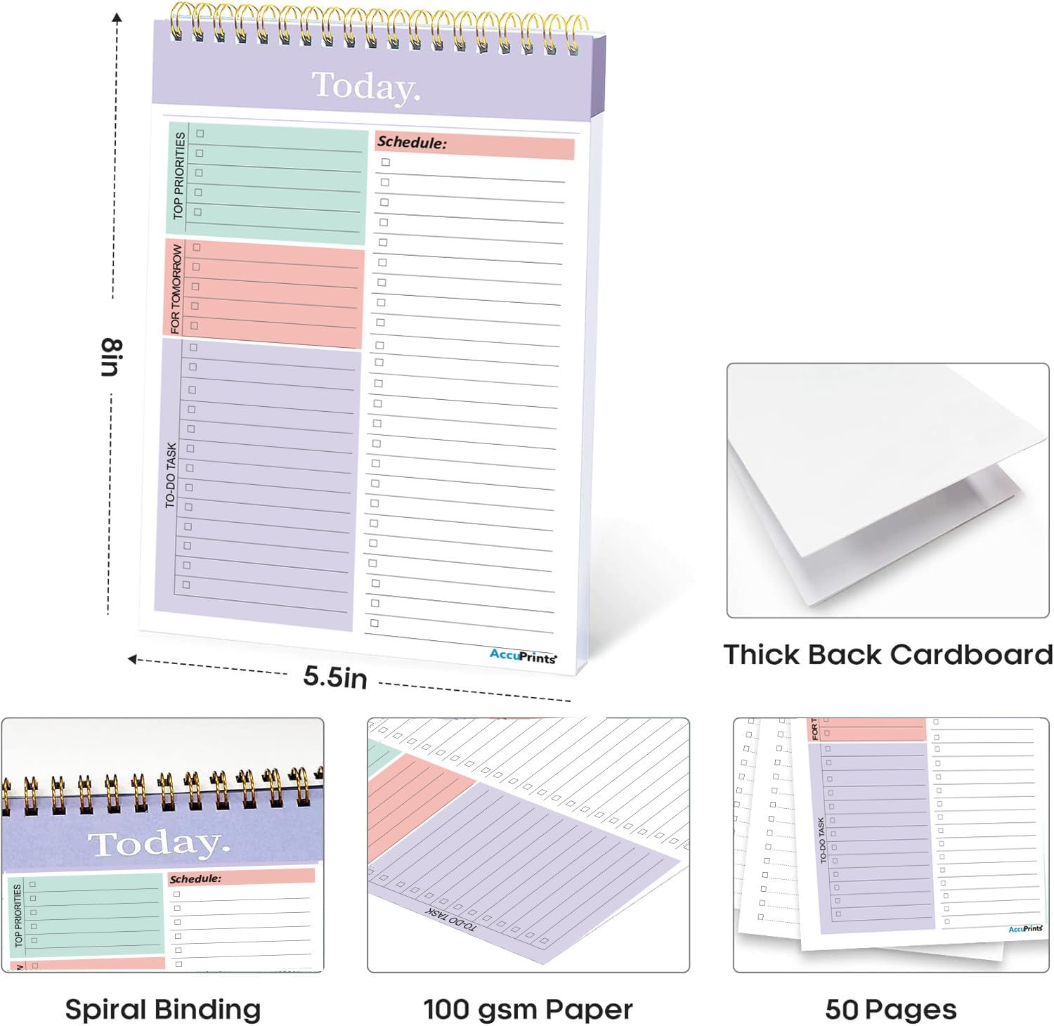 AccuPrints Agenda giornaliera A5 non datata, 50 fogli/100 pagine, removibile, 14,7 x 20,8 cm, miglior agenda e organizzatore