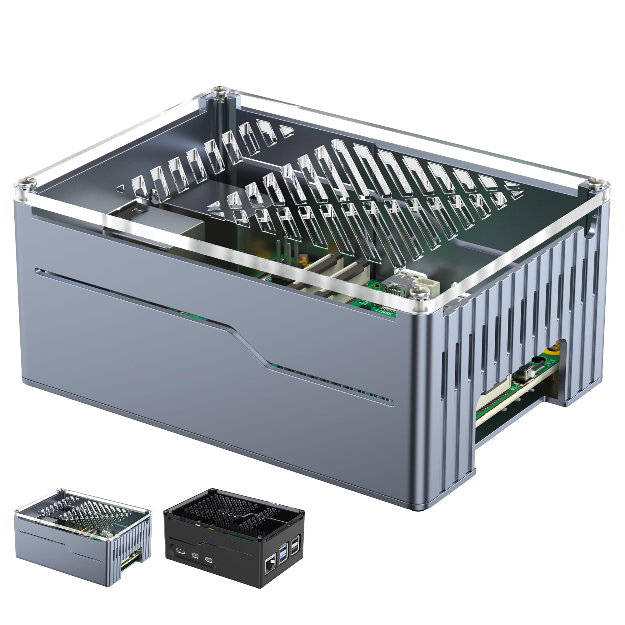 Miuzei Custodia In Metallo Per Raspberry Pi 5 - Compatibile Con SSD NVMe M.2 E Active Cooler Ufficiale