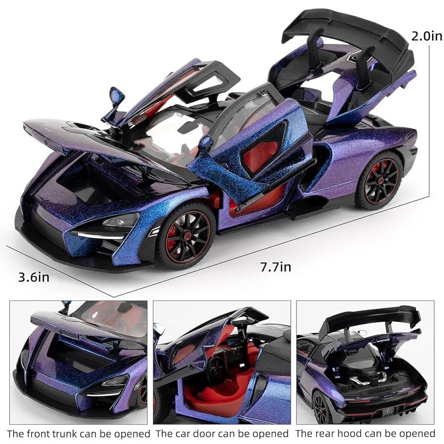 Image of 1:24 Maclaren Senna Sports Model Exclusive Alloy Diecast Pull Back Toy car with Openable Doors & Light Music Toys for Kids Boy Girl Gift (1:24 Maclaren Senna -Purple)