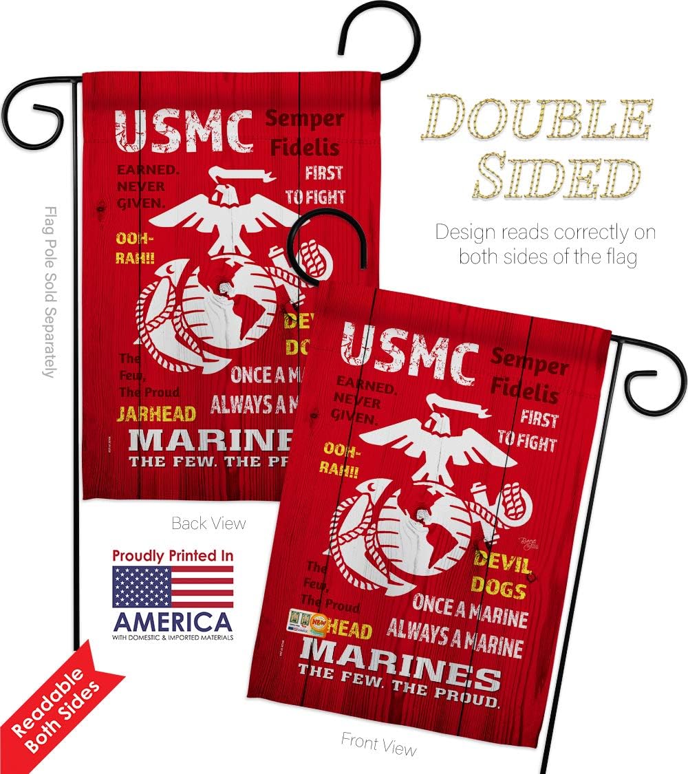 Marine Corps USMC Garden Flag Armed Forces Semper Fi United State American Military Veteran Retire Official Small Decorative Gift Yard House Banner Double-Sided Made In USA 13 X 18.5