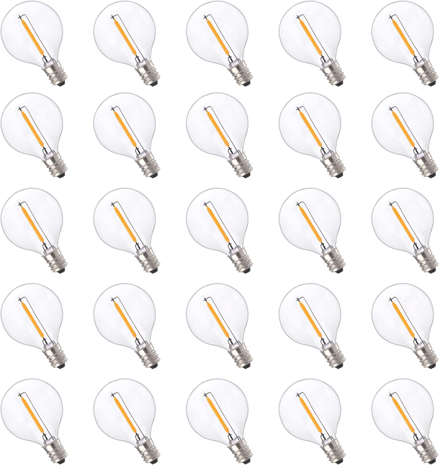 FLSNT LED Replacement Bulbs for Outdoor String Light, G40 Globe LED Candelabra Light Bulbs, 2700K Soft White, 1W(5W Equivalent), 50LM, E12 Base, Non-Dimmable, 25 Pack