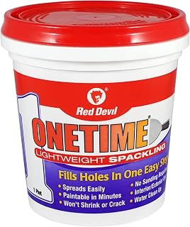 Red Devil Onetime Lightweight Spackle 1 Pint - No Sanding Drywall Hole Filler for Plaster Wood Stucco, White Made in USA