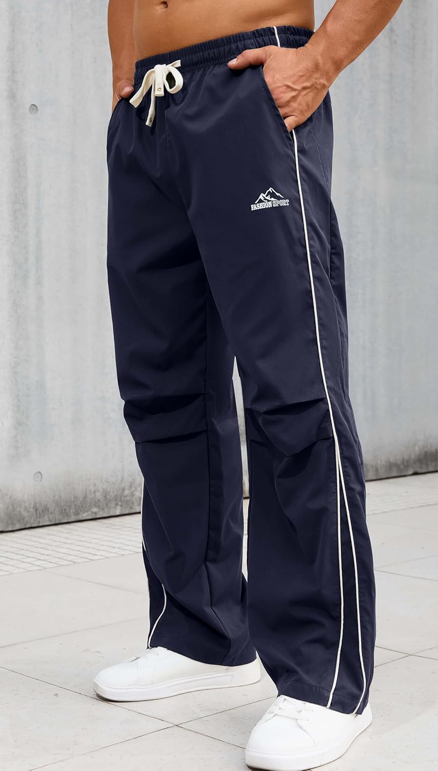 QTE Men's Baggy Track Pants Streetwear Pants Drawstring Letter Pockets Casual Trousers - Image 4