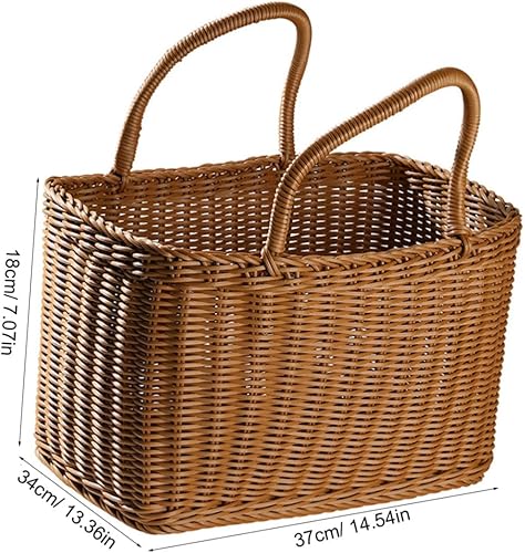 Miniatura 2 de Cesta tejida con asa de ratán cesta de almacenamiento para el hogar, cesta de compras de comestibles, cesta de ropa sucia, cesta de embalaje de