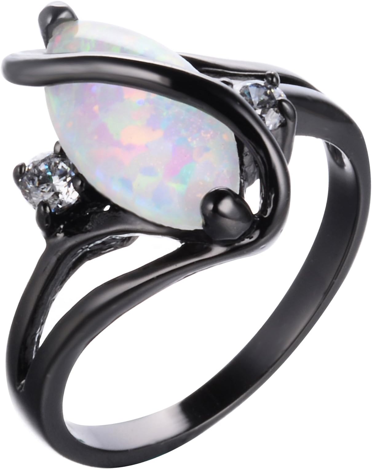 AdeserJewelry White Opal Engagement Wedding Promise Black Gold Womens Ring Size 7