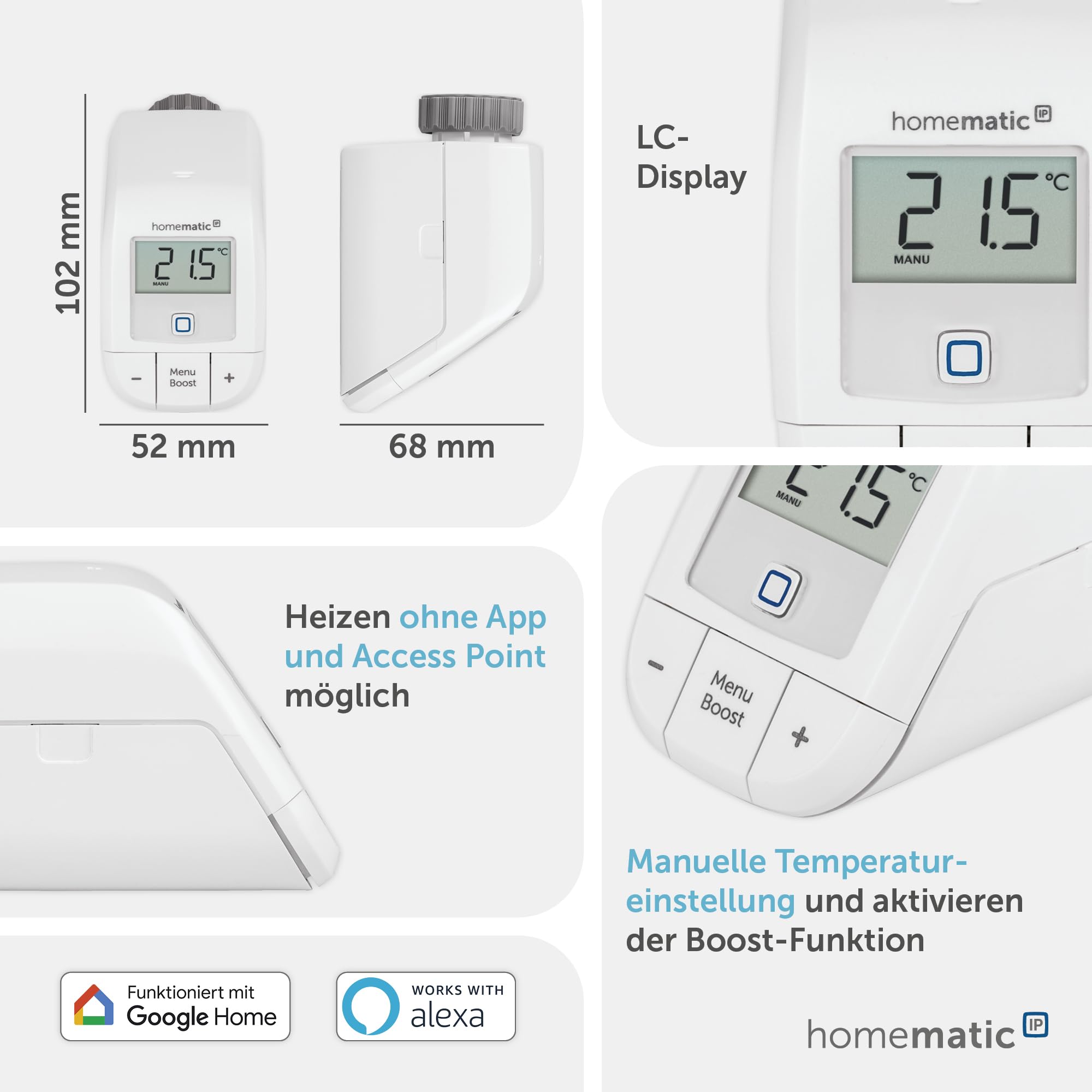 Homematic IP Heizkörperthermostat – Basic (2x) + Wandthermostat – Basic, Smart Home, digitaler Thermostat Heizung, Steuerung mit oder ohne App, Alexa, Google Home, digitales Thermostat für Heizkörper