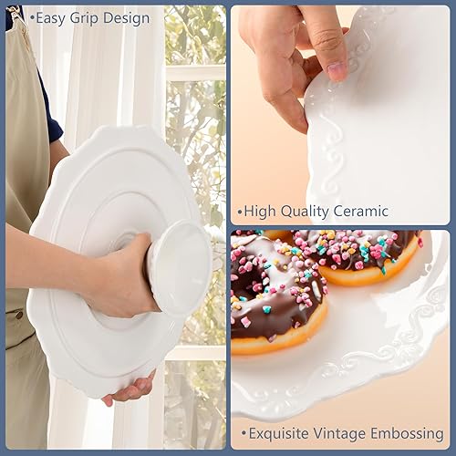 Miniatura 4 de BPFY Soporte de cerámica blanca para tartas de 10 pulgadas (soporta una tarta de 10 pulgadas), soporte decorativo para cupcakes, platos de