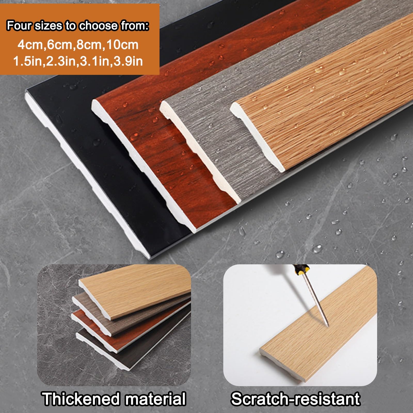 10 Pezzi*150cm Battiscopa Piatta Minimalista | PVC Ispessito | Strisce Di Giunzione Ultra-Sottili Per Rifinitura Pavimenti(Light gray stripes,8cm)