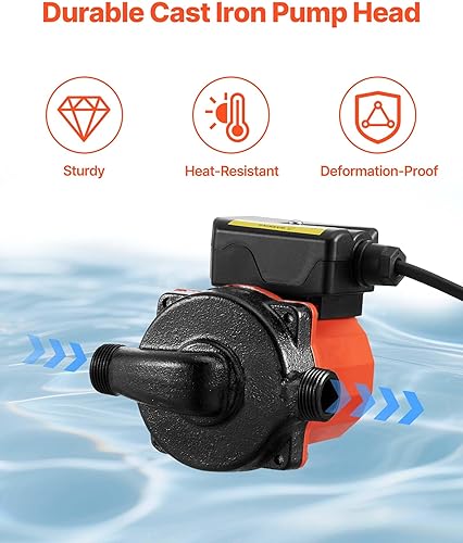 Miniatura 5 de VEVOR Bomba de recirculación de agua caliente, 10 GPM, sistema de bomba de circulación instantánea, control de 3 velocidades, 0.13 HP, 110-120V, NPT