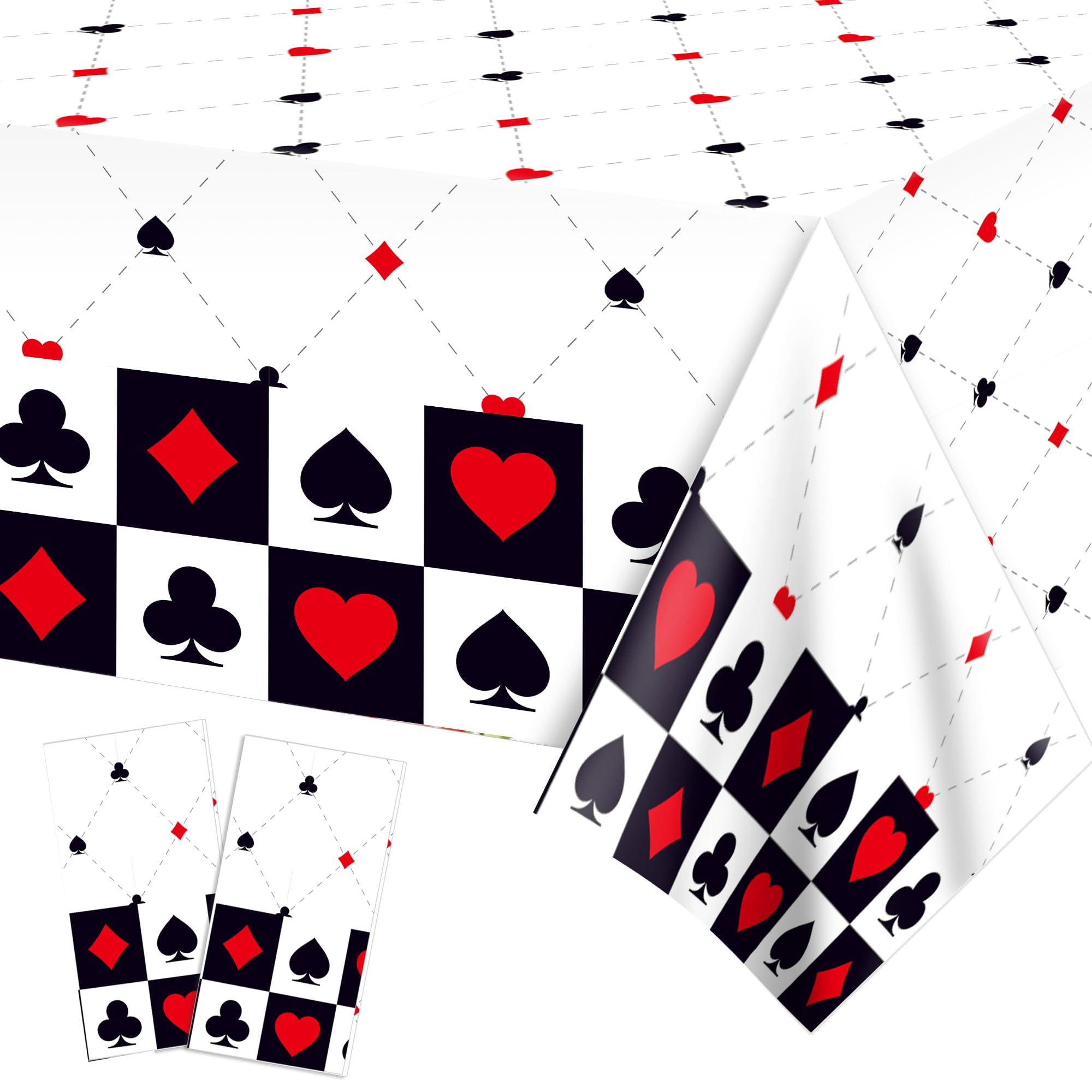 2 Pack Playing Card Plastic Tablecloths 54 x 87 Inch Red Black Table Covers