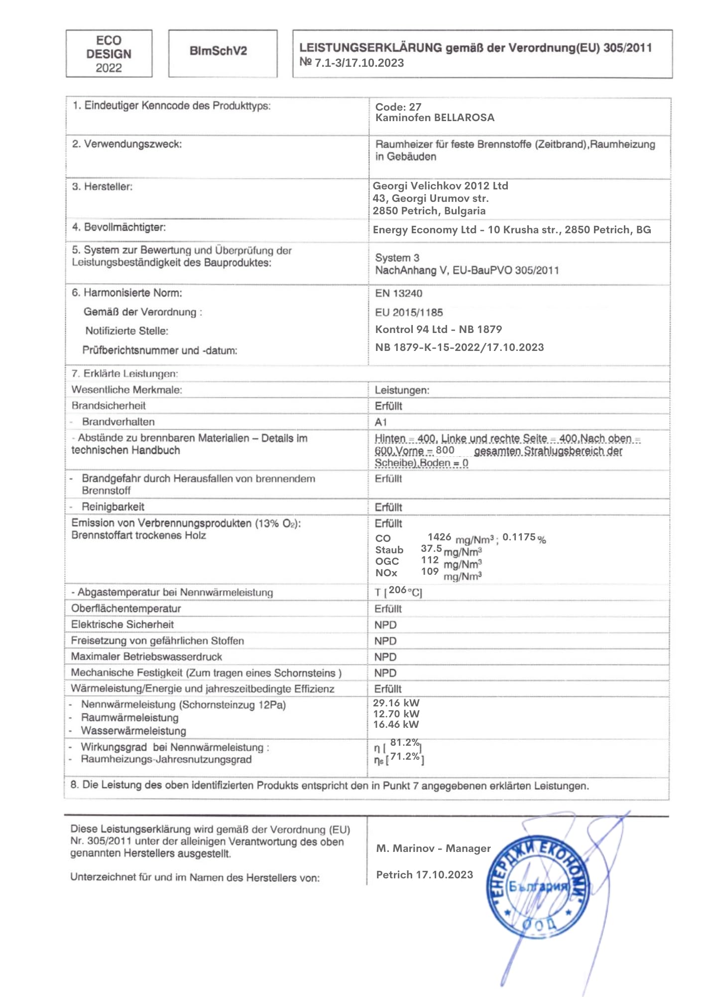 Termostufa a Legna BALKAN ENERGY Bellarosa 29.16-34.10kW