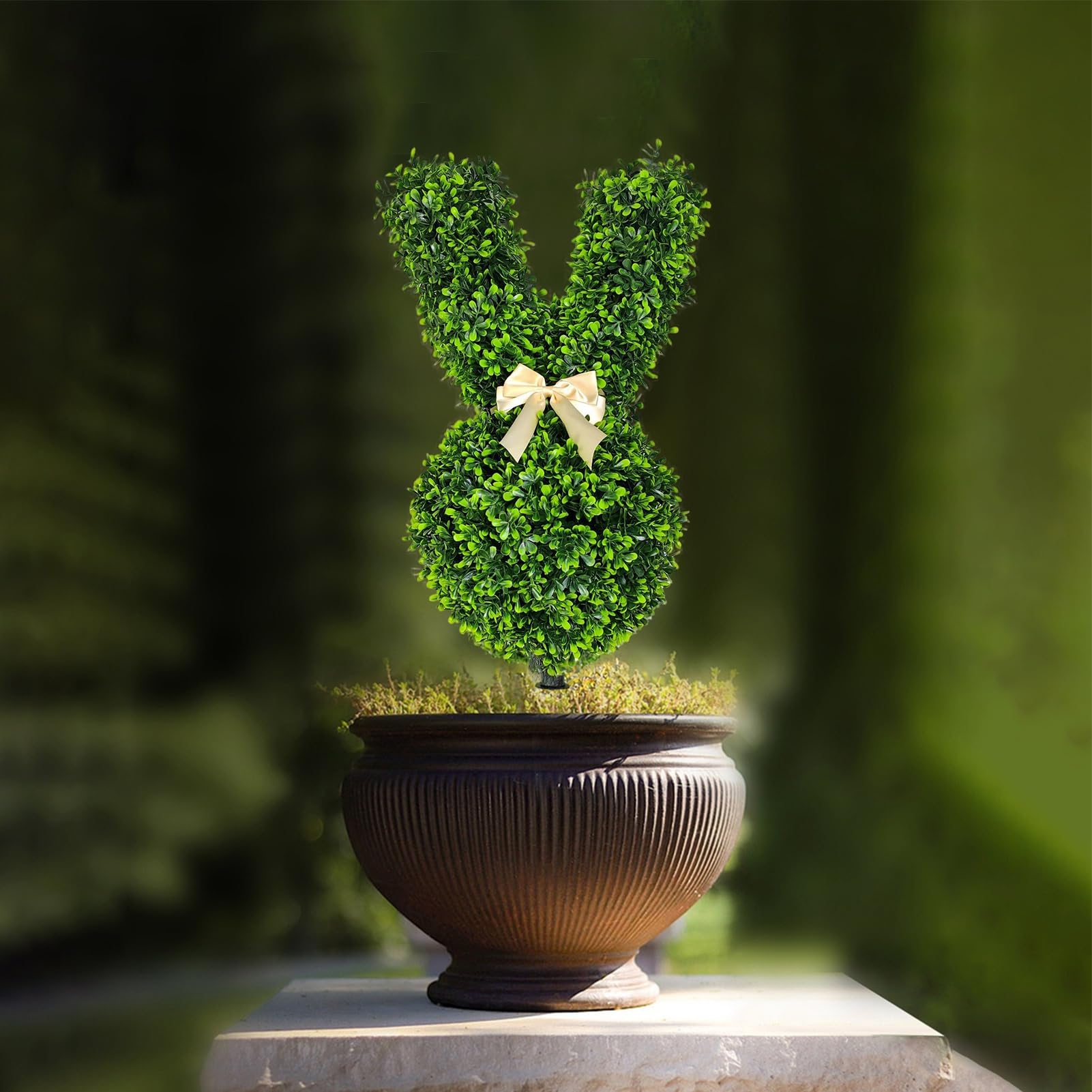 Topiaria a forma di coniglio, albero topiaria artificiale per esterni, albero topiaria artificiale a forma di coniglio, piante finte decorazione coniglio, verde artificiale coniglietto topiaria vaso