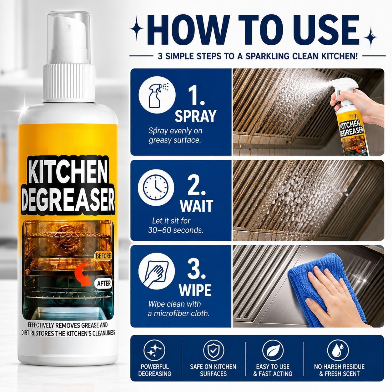 Grease Killer Spray Grill, 120ML Greasekiller Grillreiniger Extra Stark, Backofenreiniger & KüChenreiniger, Gegen Eingebranntes Fett & öL, Backofen Herdplatte Grill (Color 3pc)