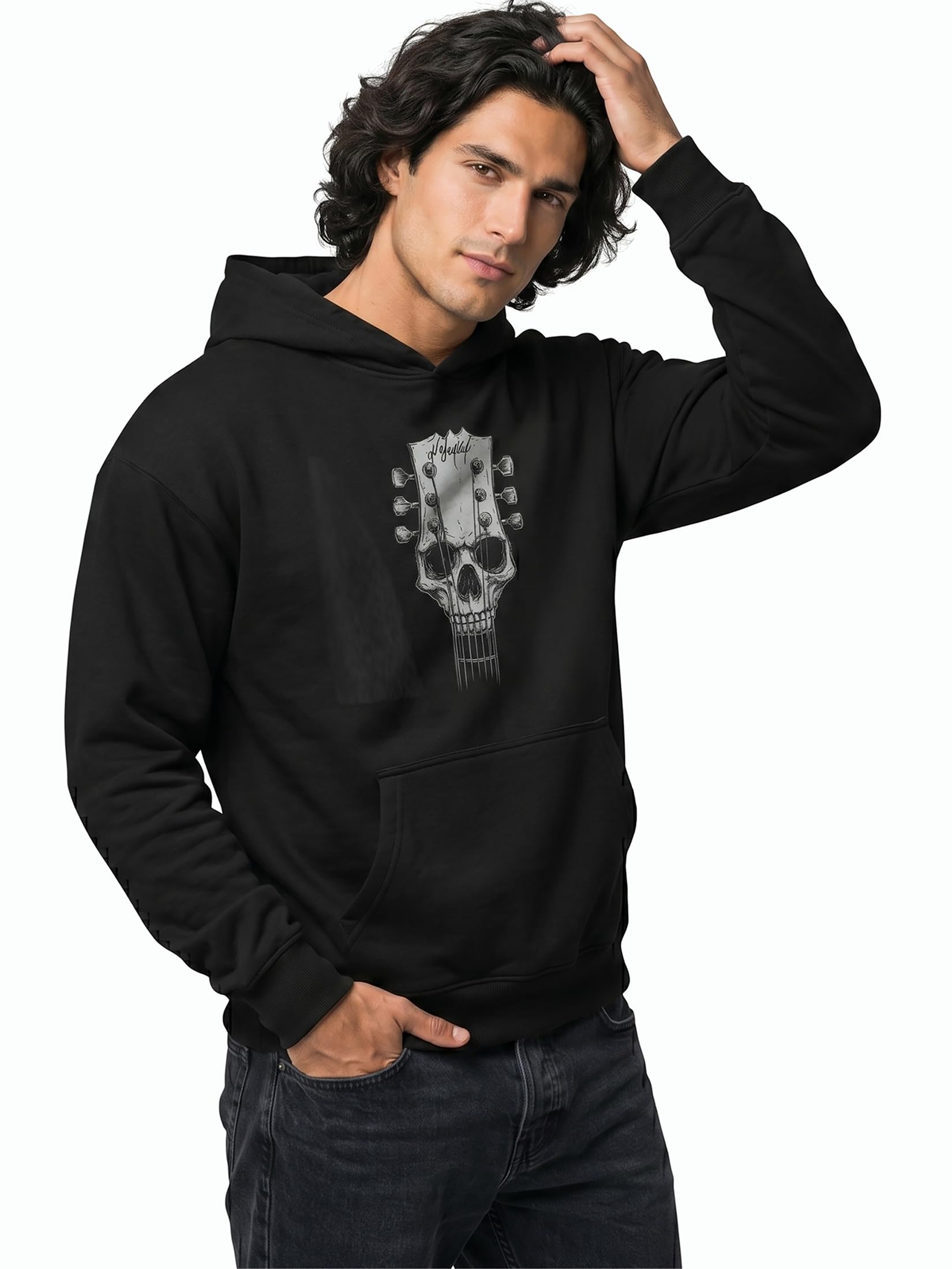 MAKAYA Hard Rock Pullover für Herren - Hoodie mit Totenkopf Gitarre