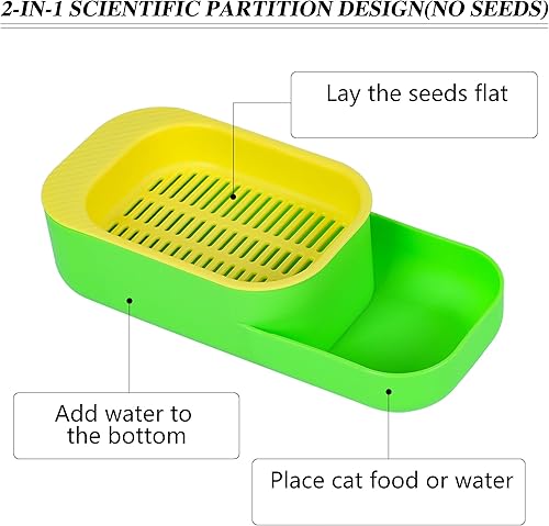 Miniatura 6 de Juego de 2 macetas hidropónicas de hierba para gatos, kit de hierba de trigo para gatos, bandeja de germinación de semillas sin tierra para gatos de
