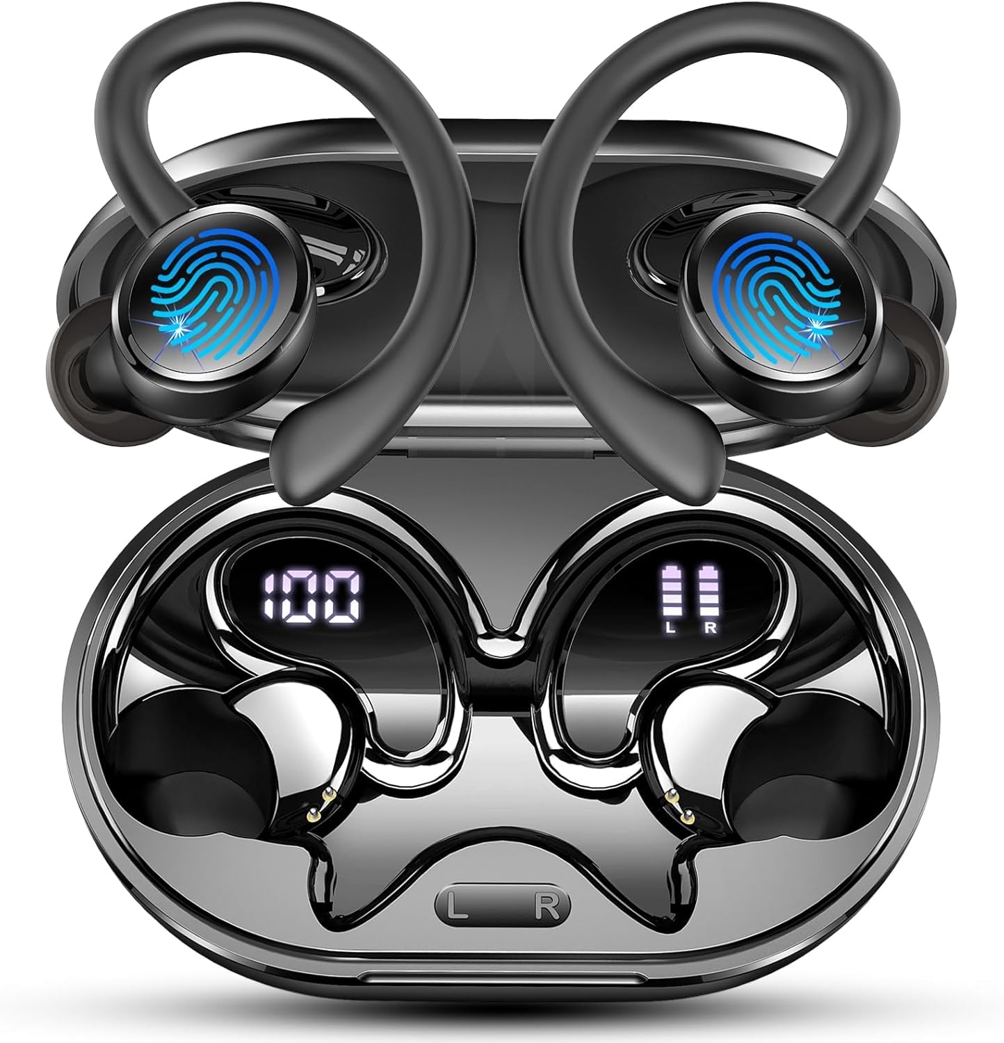 Cuffie Bluetooth 5.4 Sport, Auricolari Bluetooth con Hifi Stereo 3D Bass, 50 Ore Cuffie Wireless In Ear Cancellazione Rumore ENC e 4 HD Mics, Cuffiette LED Display, IP7 Impermeabile Cuffie Senza Fili