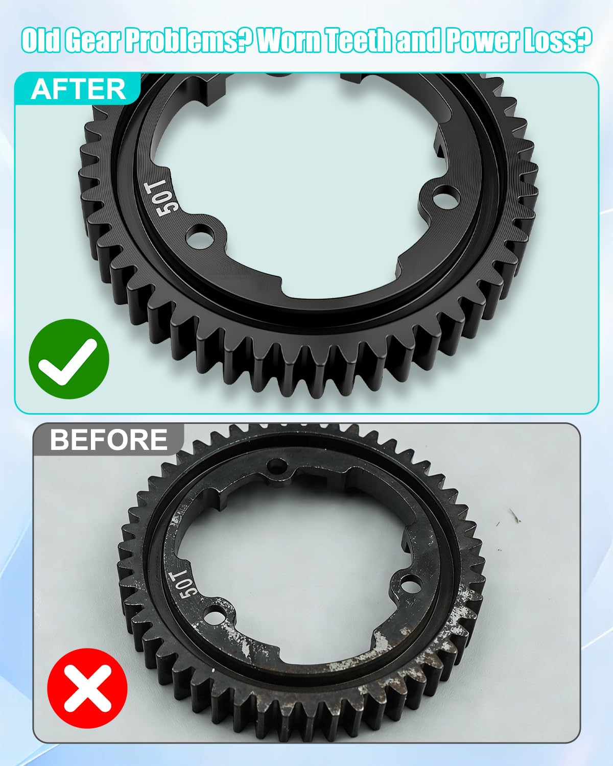 50T M1.0 Hardened Steel Spur Gear with 20T Motor Pinion Gear Compatible with Traxxas 1/5 X-Maxx 1/7 XO-1 1/10 Maxx 1/10 E-REVO 2.0 VXL, Hot Racing Spur Gear RC Cars Spare Parts
